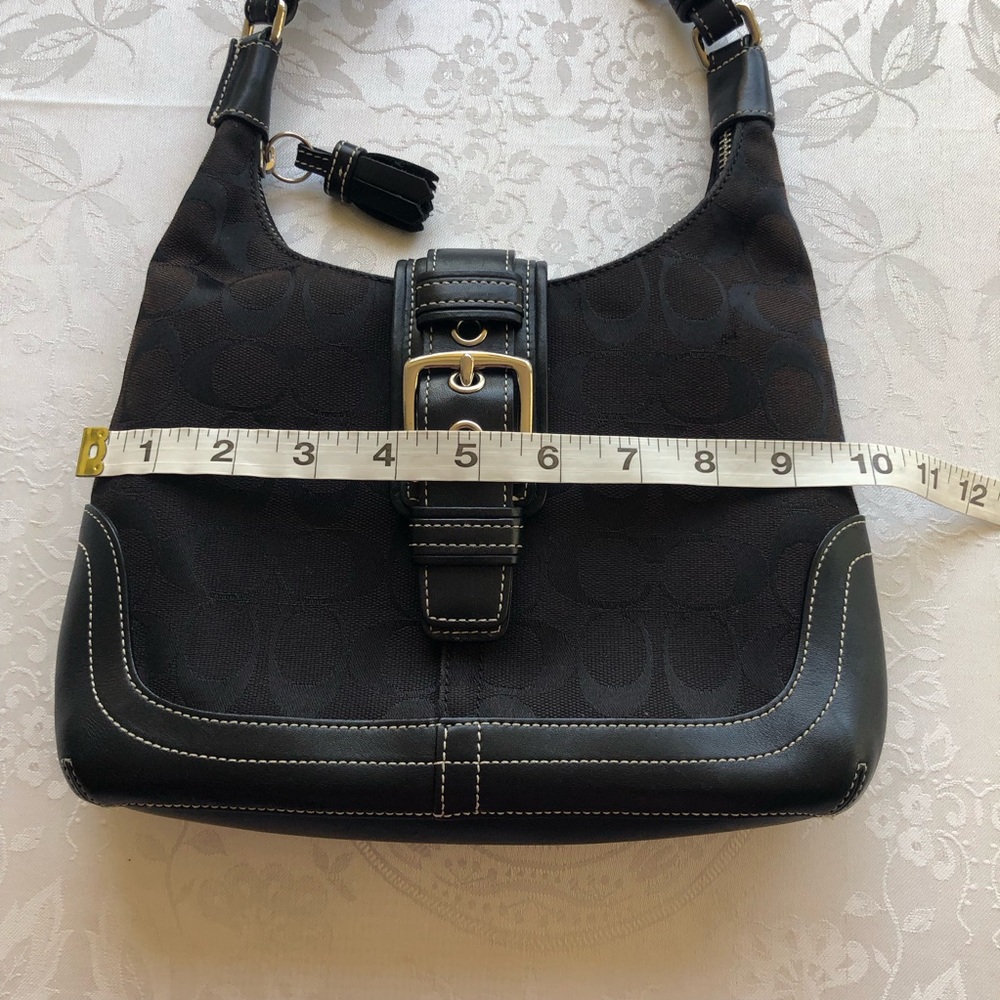 COACH Signature Hampton Shoulder Bag Black Leather/Canvas Purse Zippered Clasp - Picture 11 of 16